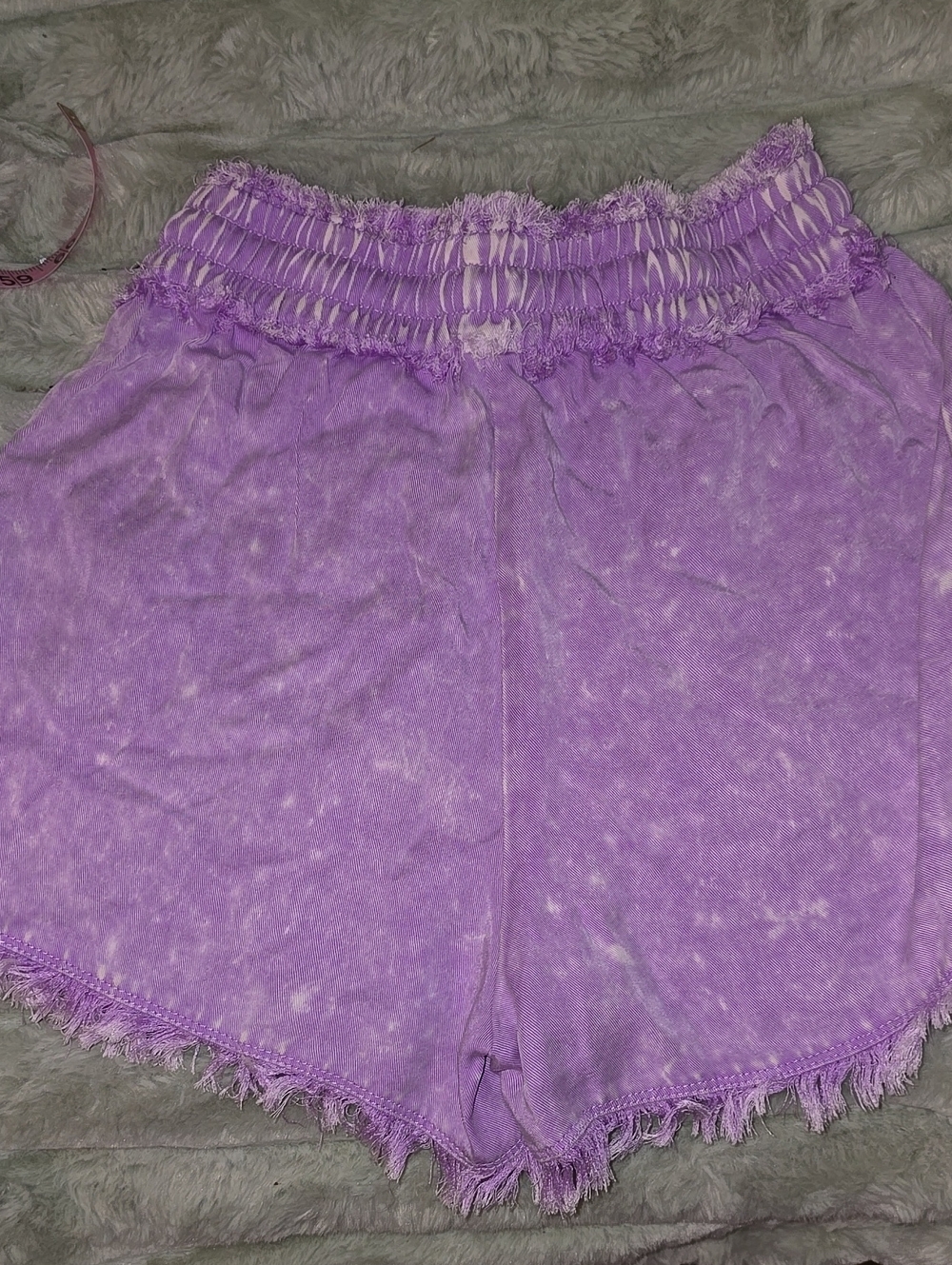 Zenana Outfitters Lavender Tie-Dye High Waist Frayed Shorts - Picture 3 of 4